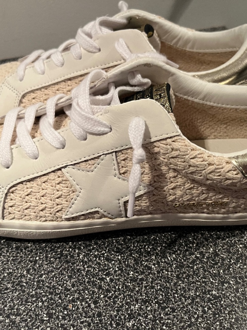 Vintage Havana Crochet lace up sneaker, Gold trim on the back of the sneaker siz